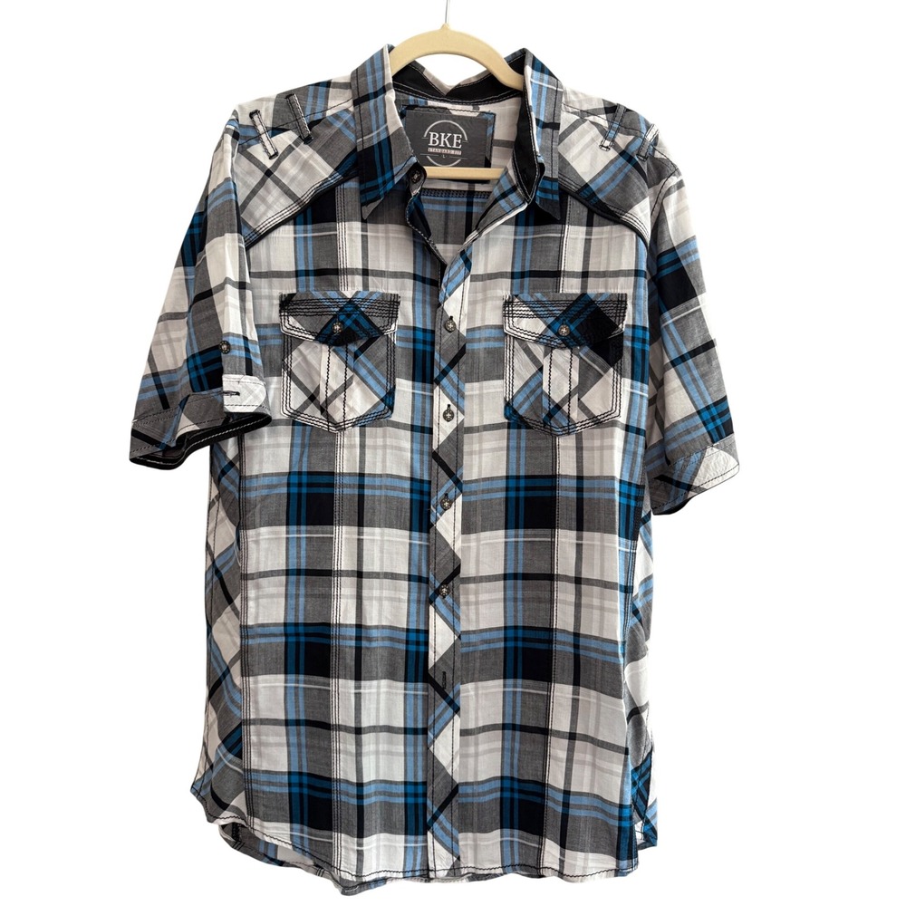 BKE‎ Mens Plaid Button Down Short Sleeve Shirt Western Style